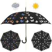 Color Changing Butterfly Auto Open UV Umbrella with Hook Handle for Women Man Outdoor Black