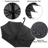 Stick Umbrellas Large Canopy Windproof Auto Open J Hook Handle in Bulk (Matte Black)