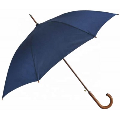 Stick Umbrella Automatic Open Curved Wooden Hook Handle Navy Bule Umbrellas with J Handle 48" Arc Classic Windproof for men